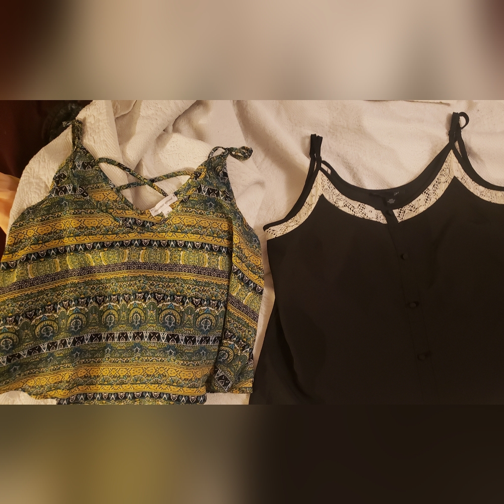 2 sz M black camisole and yellow tank tops